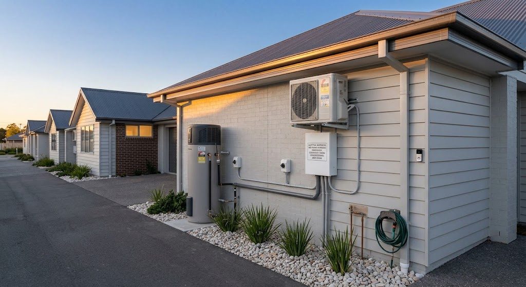 Heat pump hot water system and reverse cycle split system on a Geelong rental property